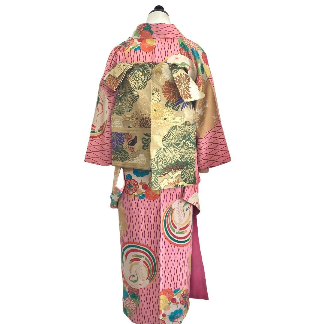 アンティーク ジュニア 着物 鳳凰 花丸文 アンティーク着物 NO66