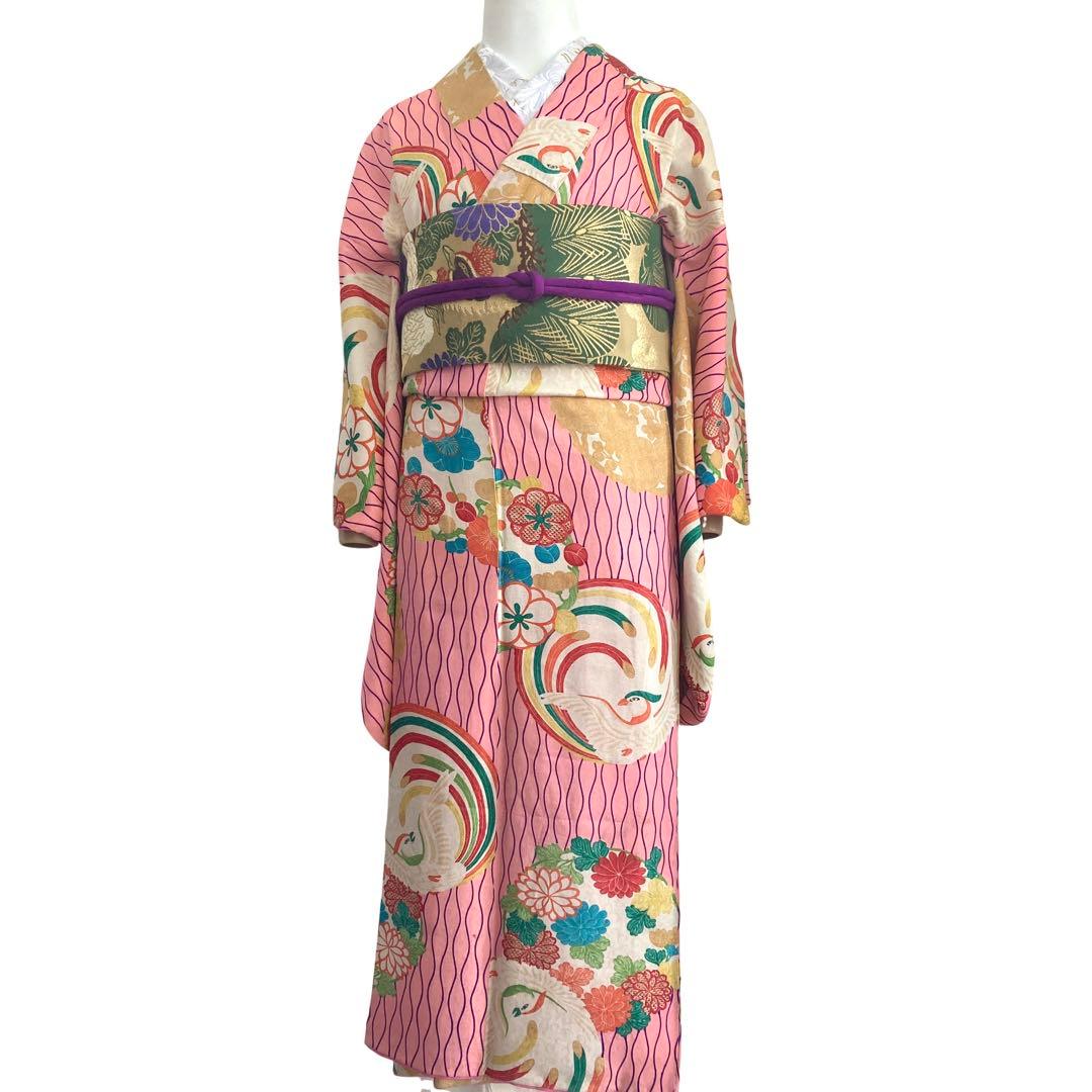 アンティーク ジュニア 着物 鳳凰 花丸文 アンティーク着物 NO66