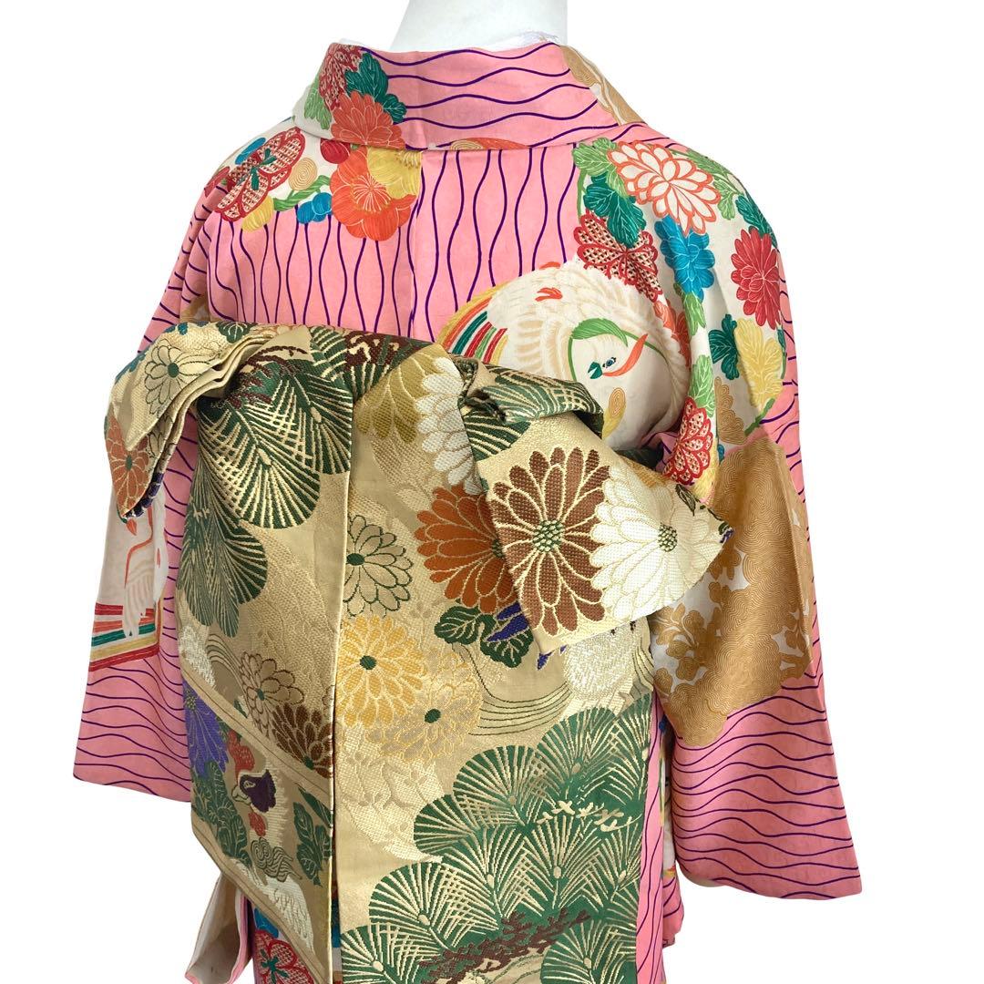 アンティーク ジュニア 着物 鳳凰 花丸文 アンティーク着物 NO66