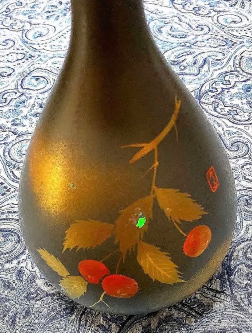 金運爆上げ　風水最高！高級山形限定品　縦15cm特殊朱銅製さくらんぼ花瓶　月山釜