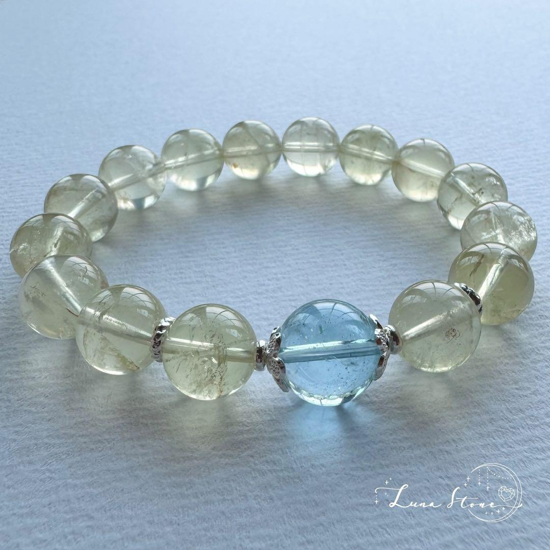 【スイスブルートパーズ レモンシトリン】澄んだ青と柔らかな黄金光 ブレスレット