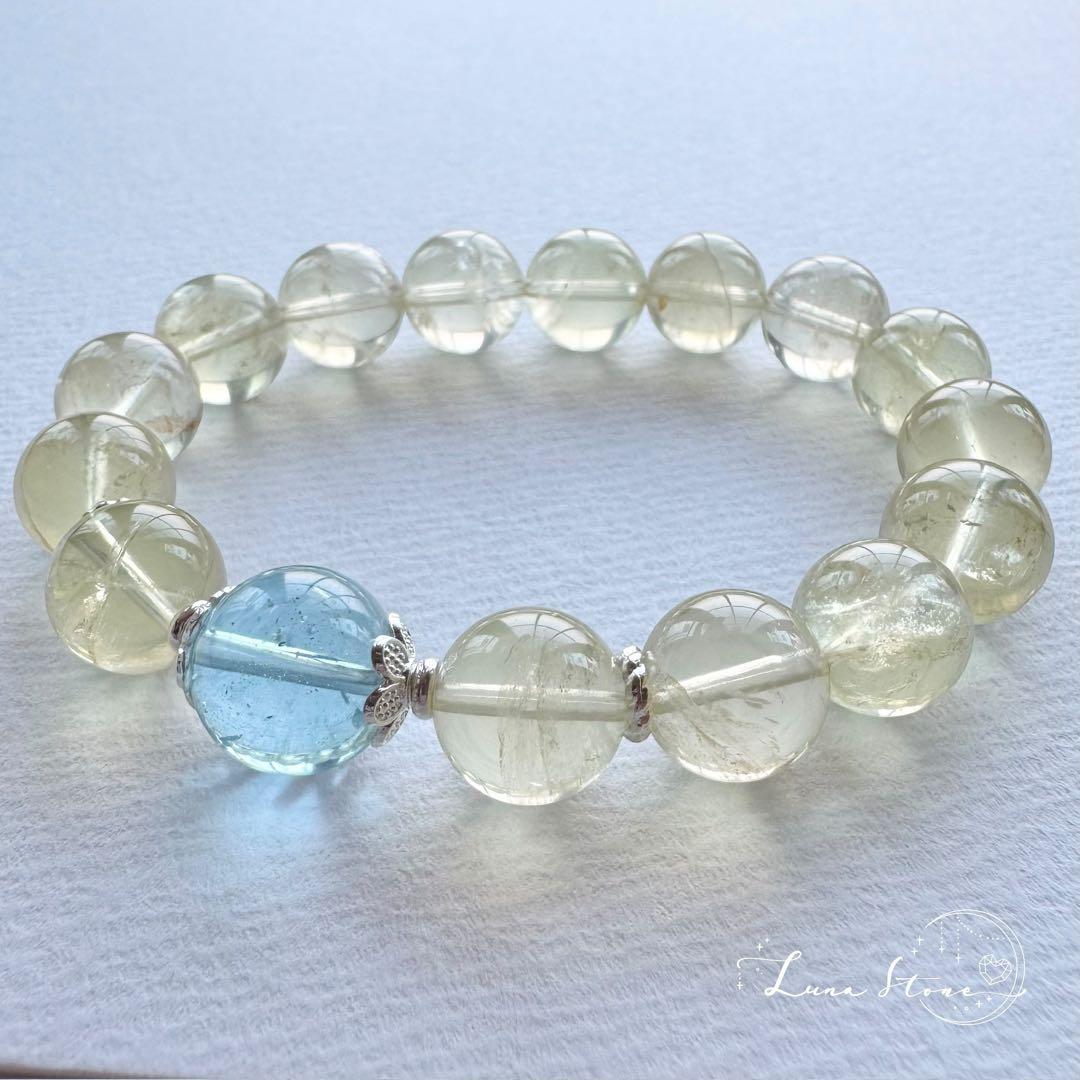 【スイスブルートパーズ レモンシトリン】澄んだ青と柔らかな黄金光 ブレスレット