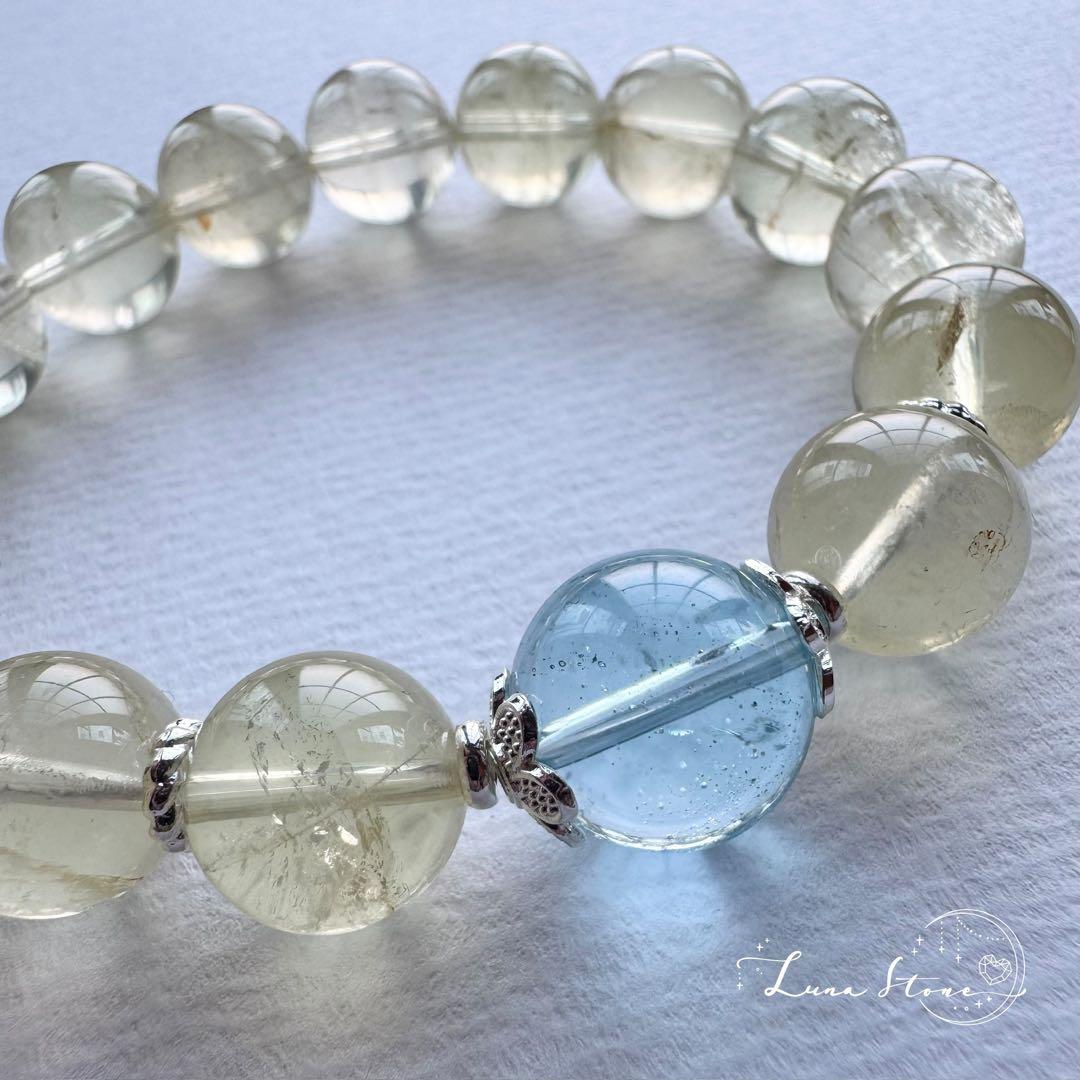 【スイスブルートパーズ レモンシトリン】澄んだ青と柔らかな黄金光 ブレスレット