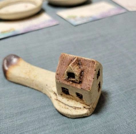 小林まり子　土の家　希少品　小皿、スプーンレスト箸置き小さなお家　手書きカード