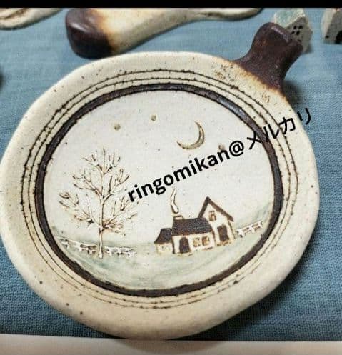 小林まり子　土の家　希少品　小皿、スプーンレスト箸置き小さなお家　手書きカード