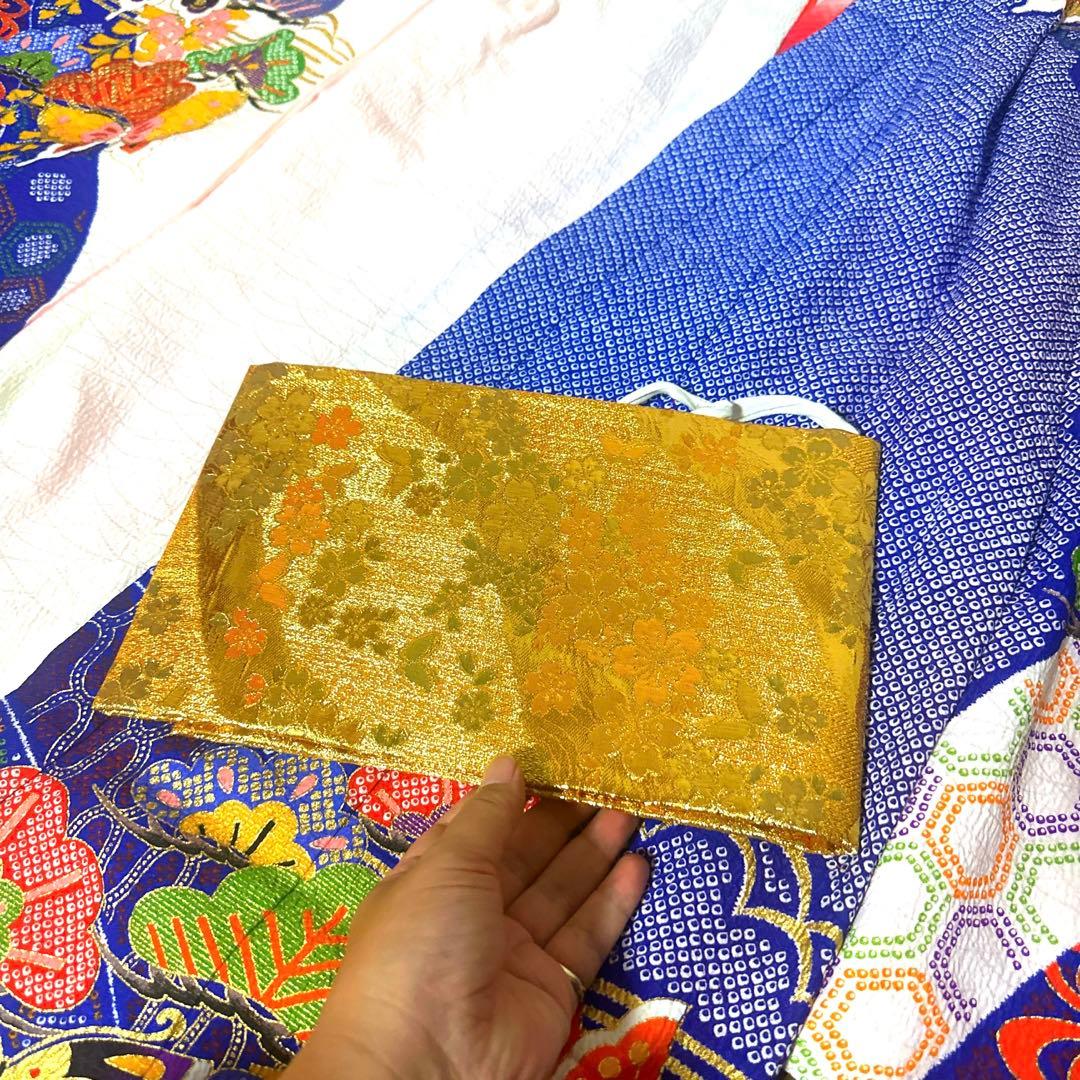 七五三 7才 着物 作り帯 小物セット 中古品 蝶々 絞り柄