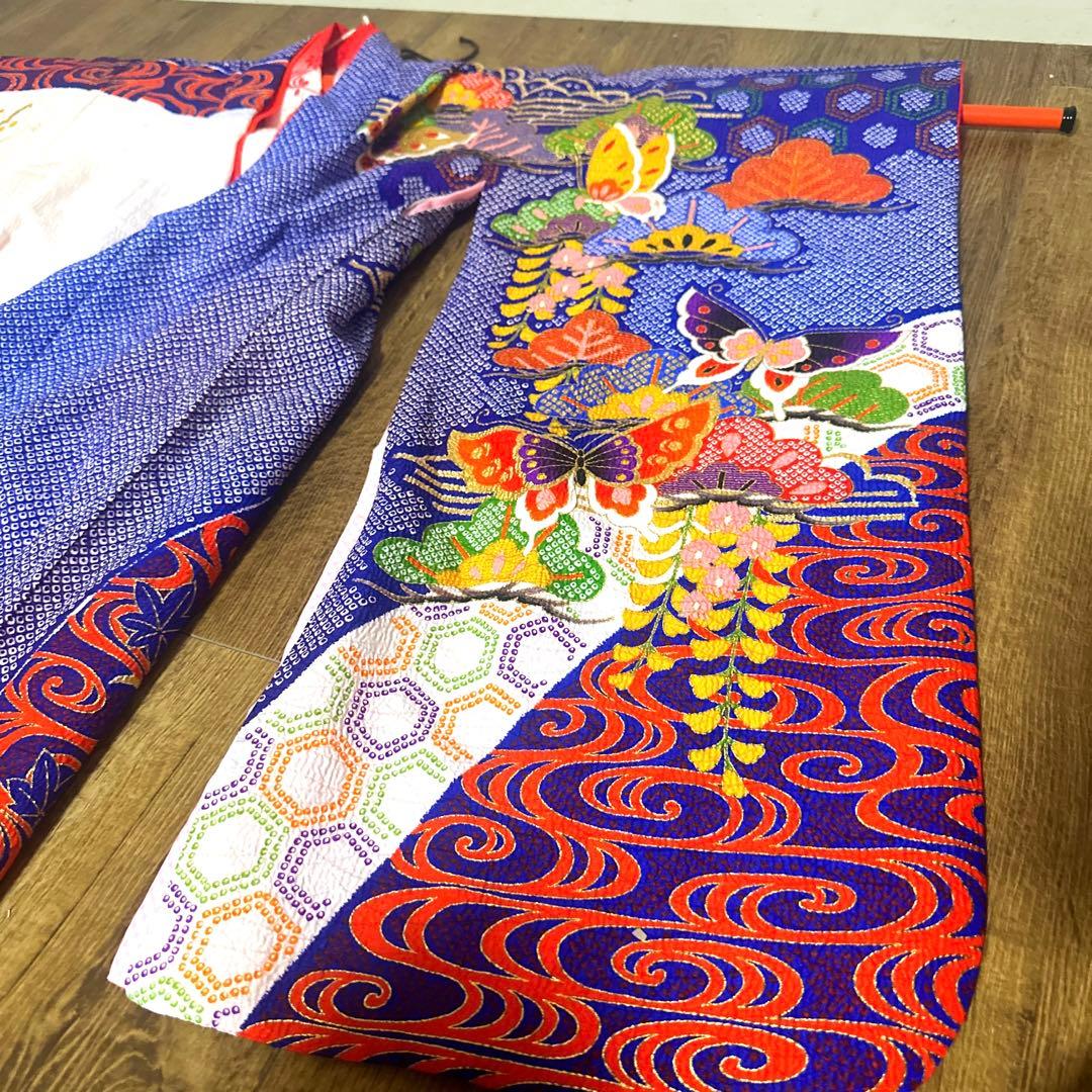 七五三 7才 着物 作り帯 小物セット 中古品 蝶々 絞り柄