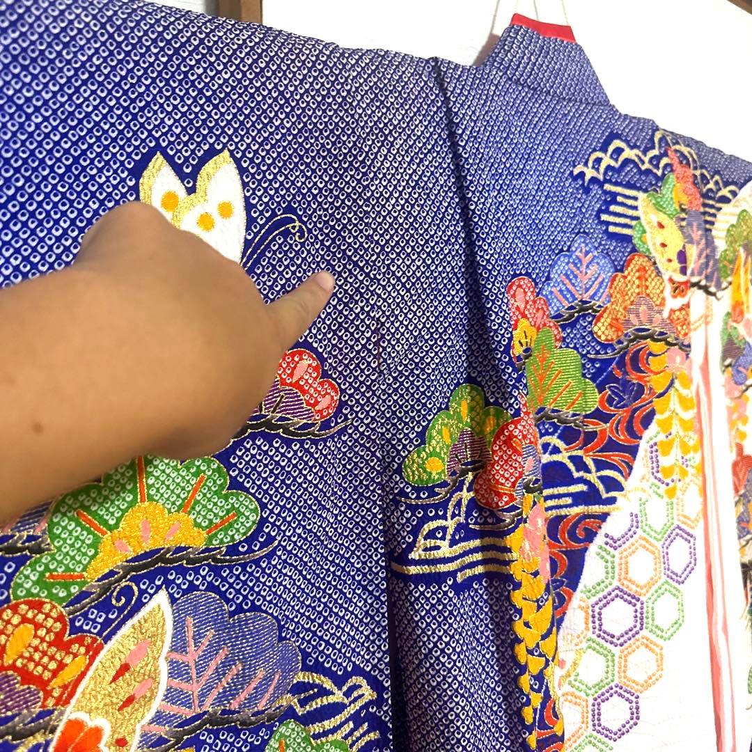 七五三 7才 着物 作り帯 小物セット 中古品 蝶々 絞り柄