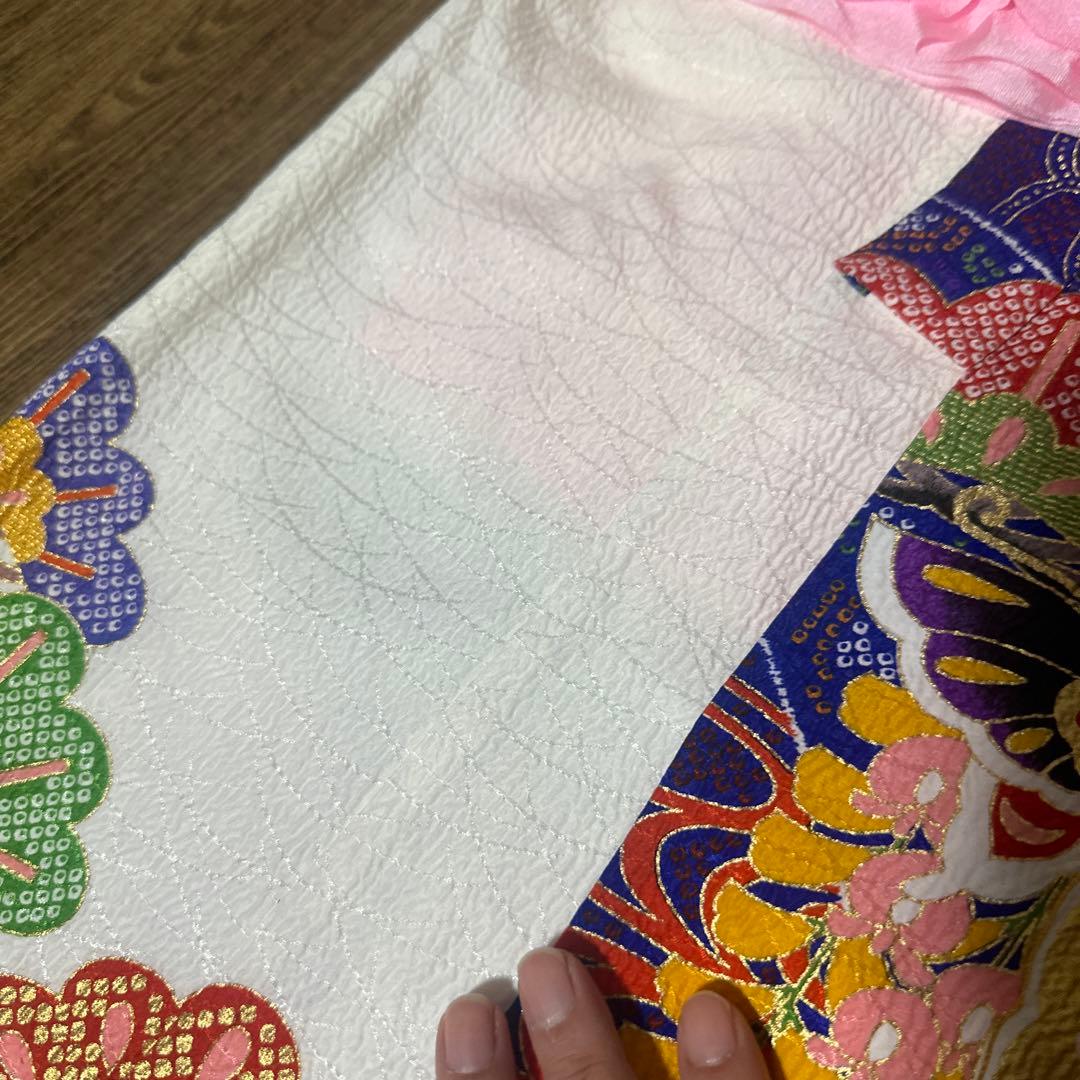 七五三 7才 着物 作り帯 小物セット 中古品 蝶々 絞り柄