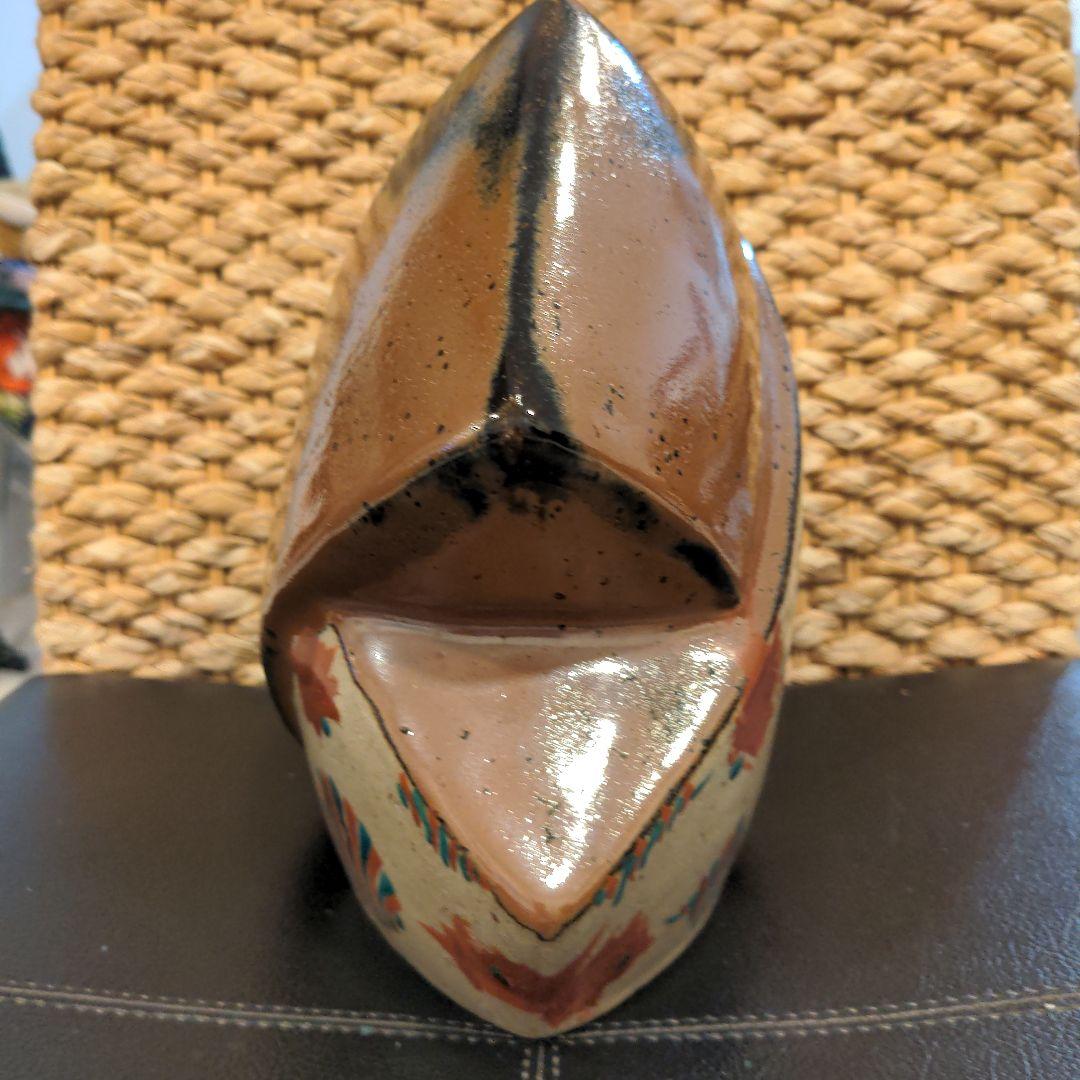 益子焼　濱田友緒 柿釉赤絵交叉扁壺