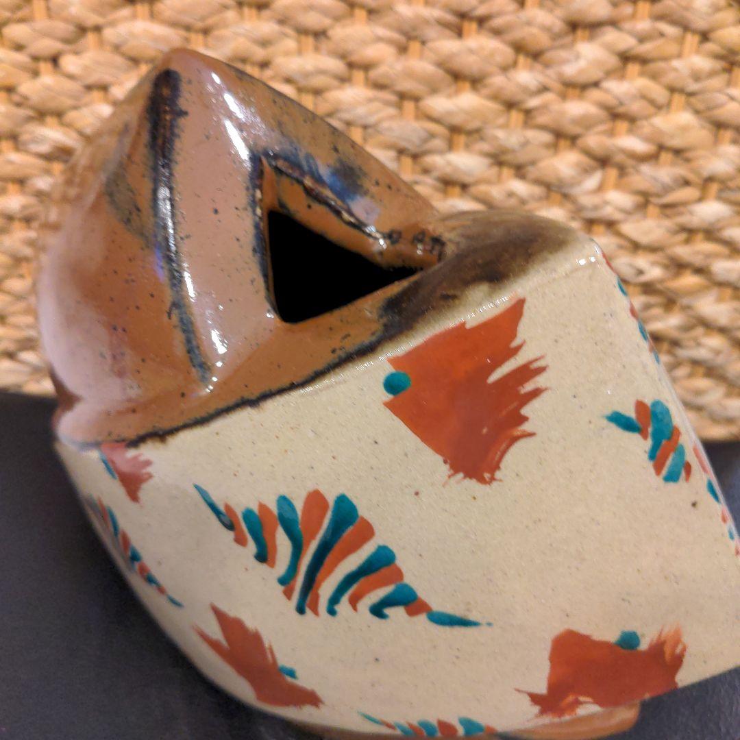 益子焼　濱田友緒 柿釉赤絵交叉扁壺