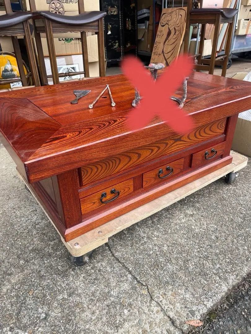 【美品】関西火鉢 囲炉裏テーブル　灰ならし鳥の絵柄　無垢