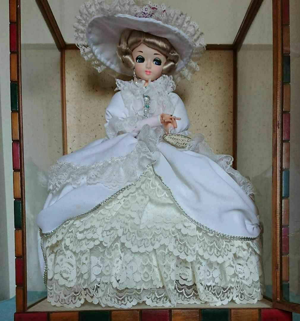 フランス人形 昭和レトロ 白いドレス アンティーク ガラスケース入り