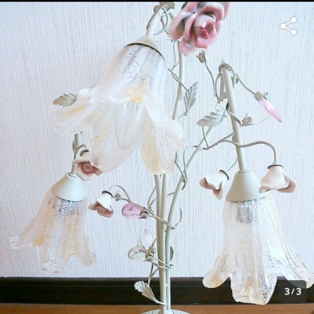 薔薇 百合 シャンデリア テーブルランプ ライト アンティーク 白 ロココ 姫系