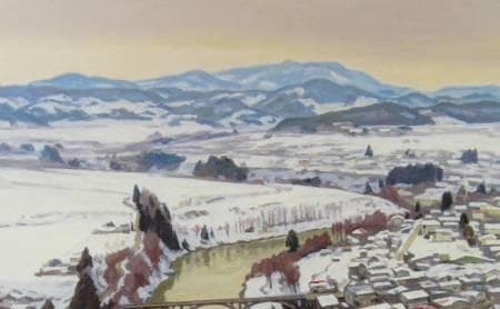 真下慶治、【左沢の最上川】、希少な大判額装用画集より、美品、日本人