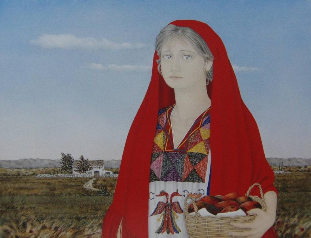 栗原 喜依子、「メキシコの少女」、希少画集・額装画