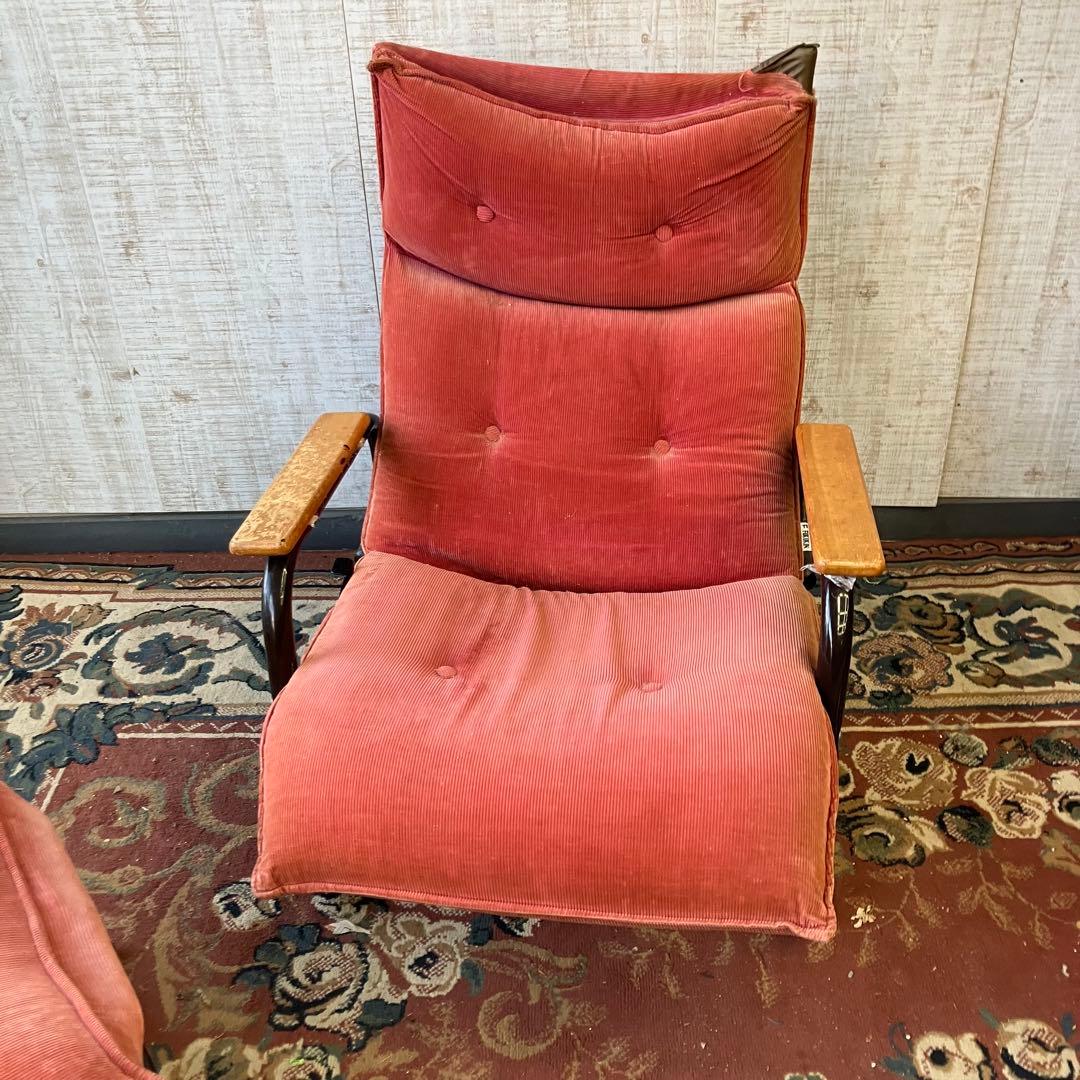 北欧レトロ フクキン ベロアリクライニングチェア アームチェア オットマン付き