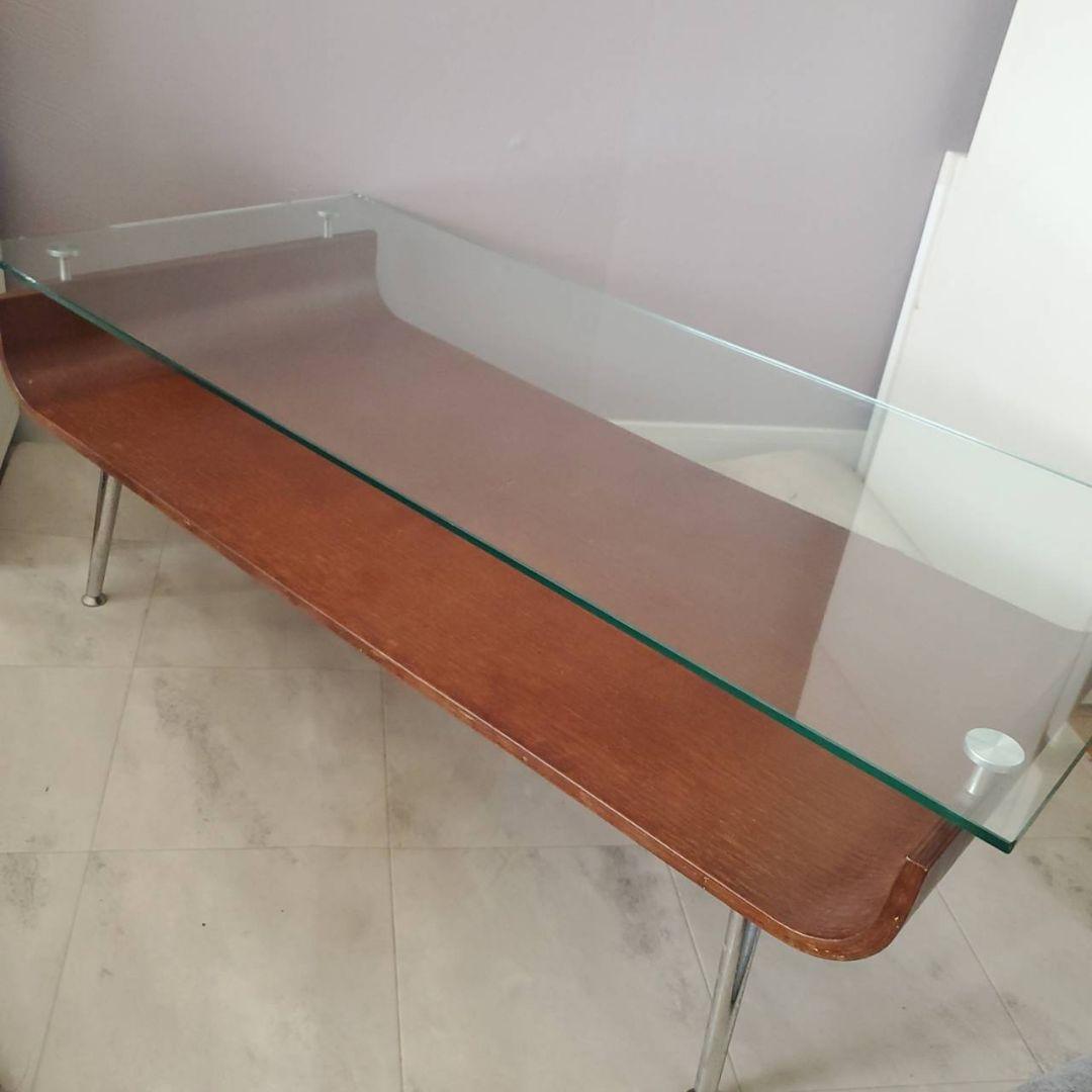 東谷 ミッドセンチュリー センターテーブル 曲げ木 ガラステーブル ブラウン