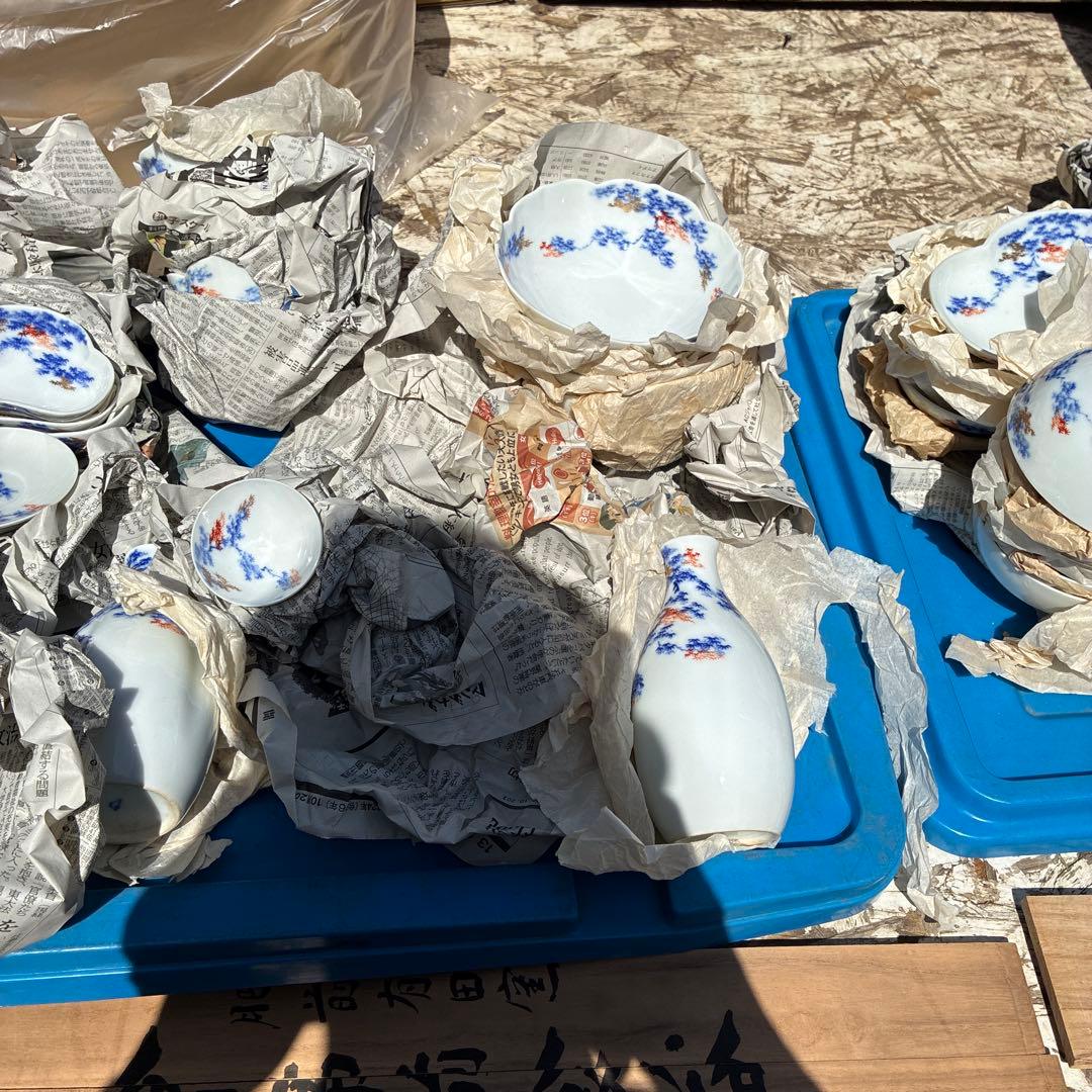 オールド深川青磁もみじ紅葉　皇室御用達　平皿小皿カップセット計54 富士流水裏印