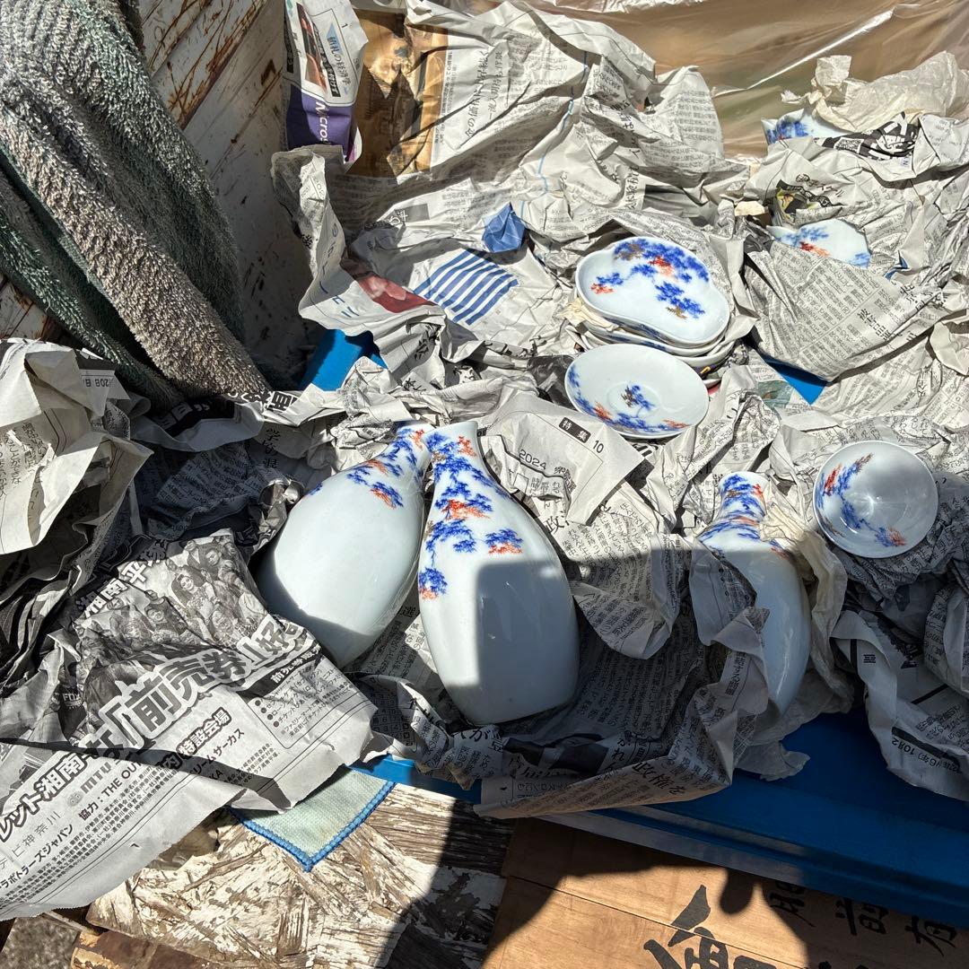 オールド深川青磁もみじ紅葉　皇室御用達　平皿小皿カップセット計54 富士流水裏印