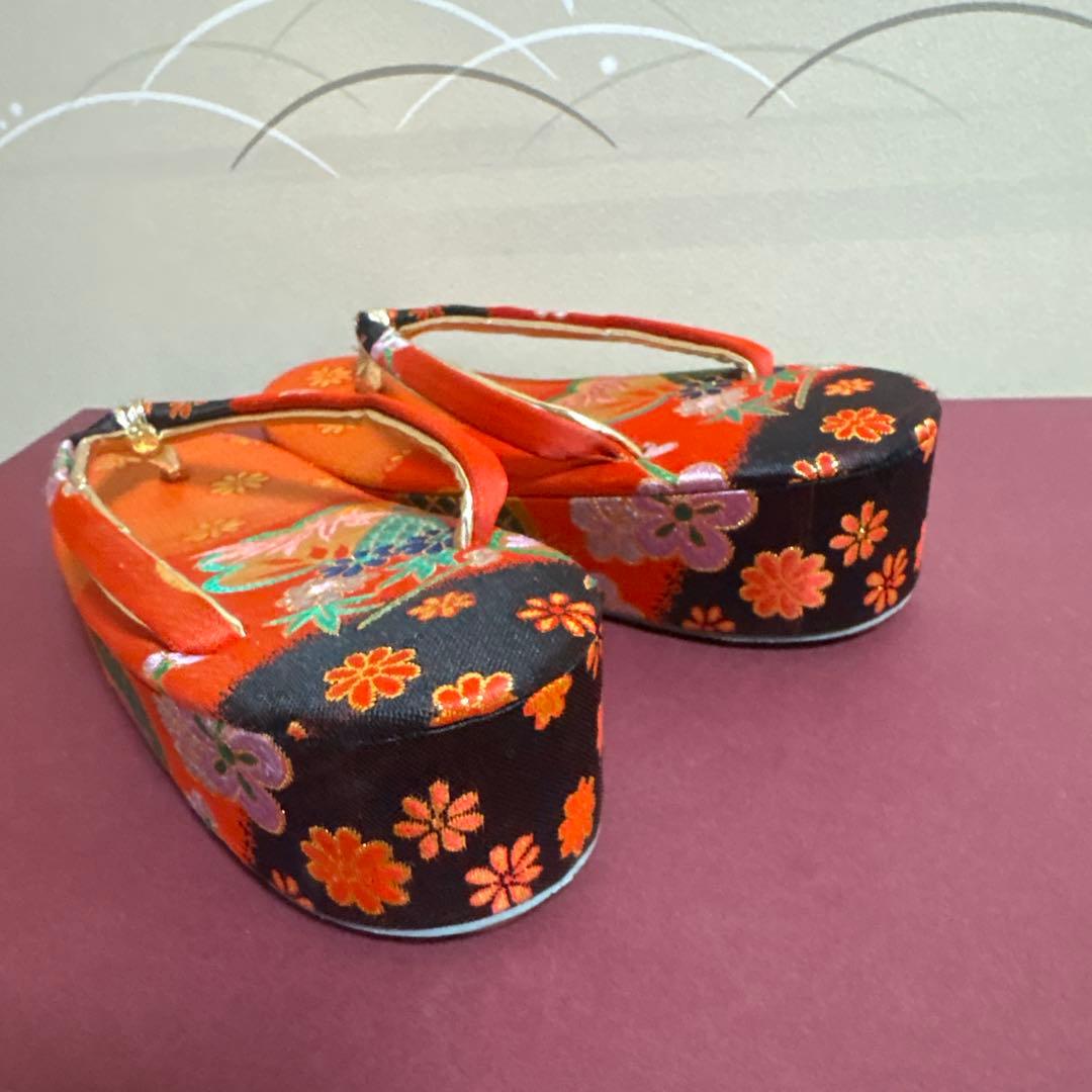 七五三用 赤色花柄草履とバッグセット