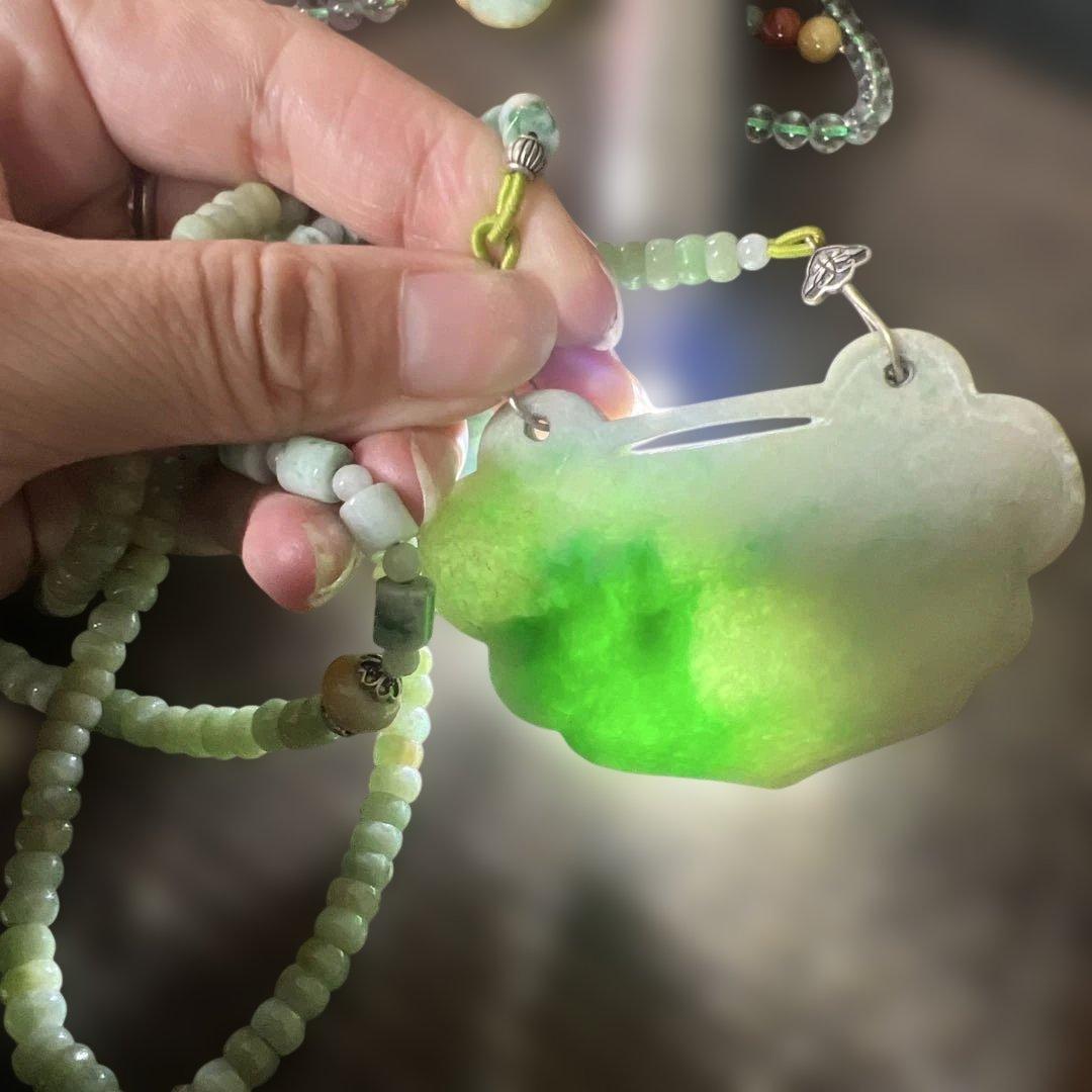 天然ミャンマー産 本翡翠 無処理　A貨翡翠 如意ペンダント ネックレス