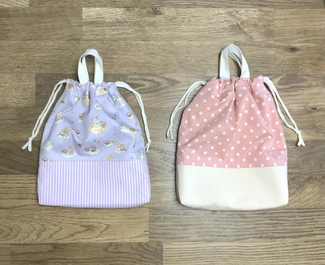 【オーダー品】給食袋　巾着袋　ユニコーン　水玉　ドット