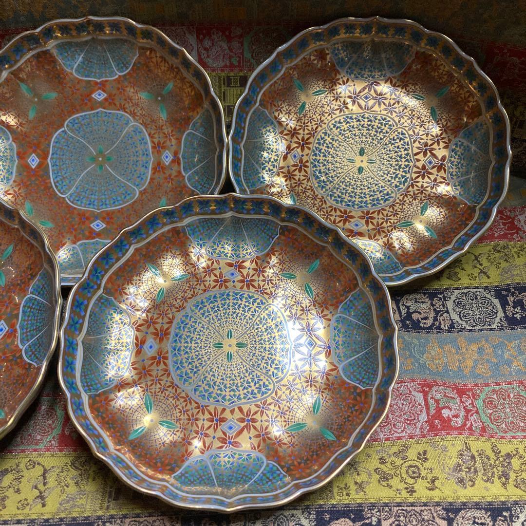 新品未使用　前畑陶器 庫山窯 金彩花紋5枚セット取り皿　￼14×2.8cm 箱付