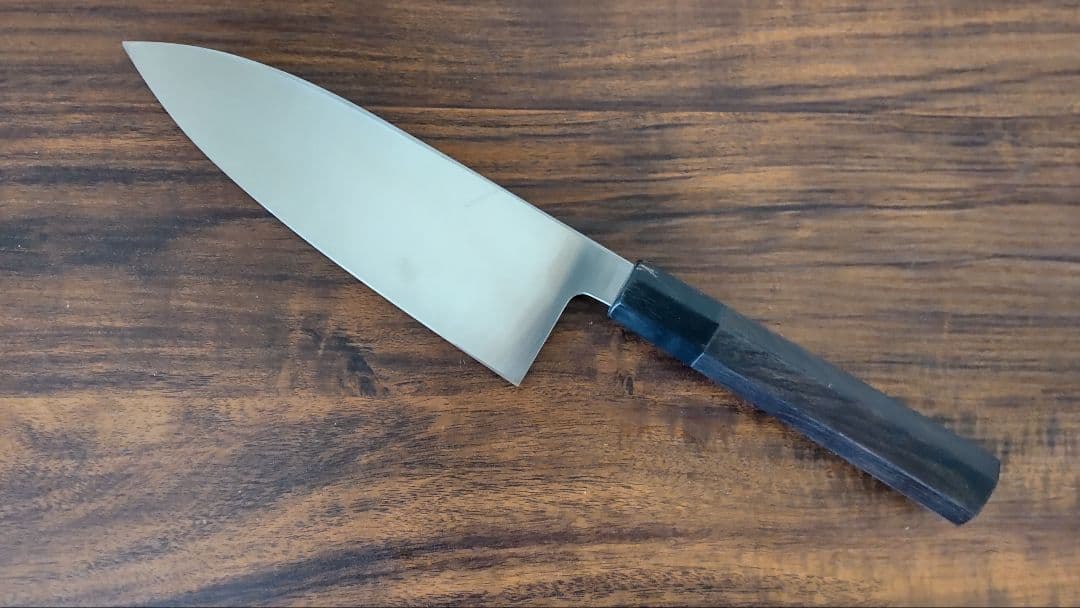 梵静刃物　出刃包丁　黒檀水牛八角柄　175mm