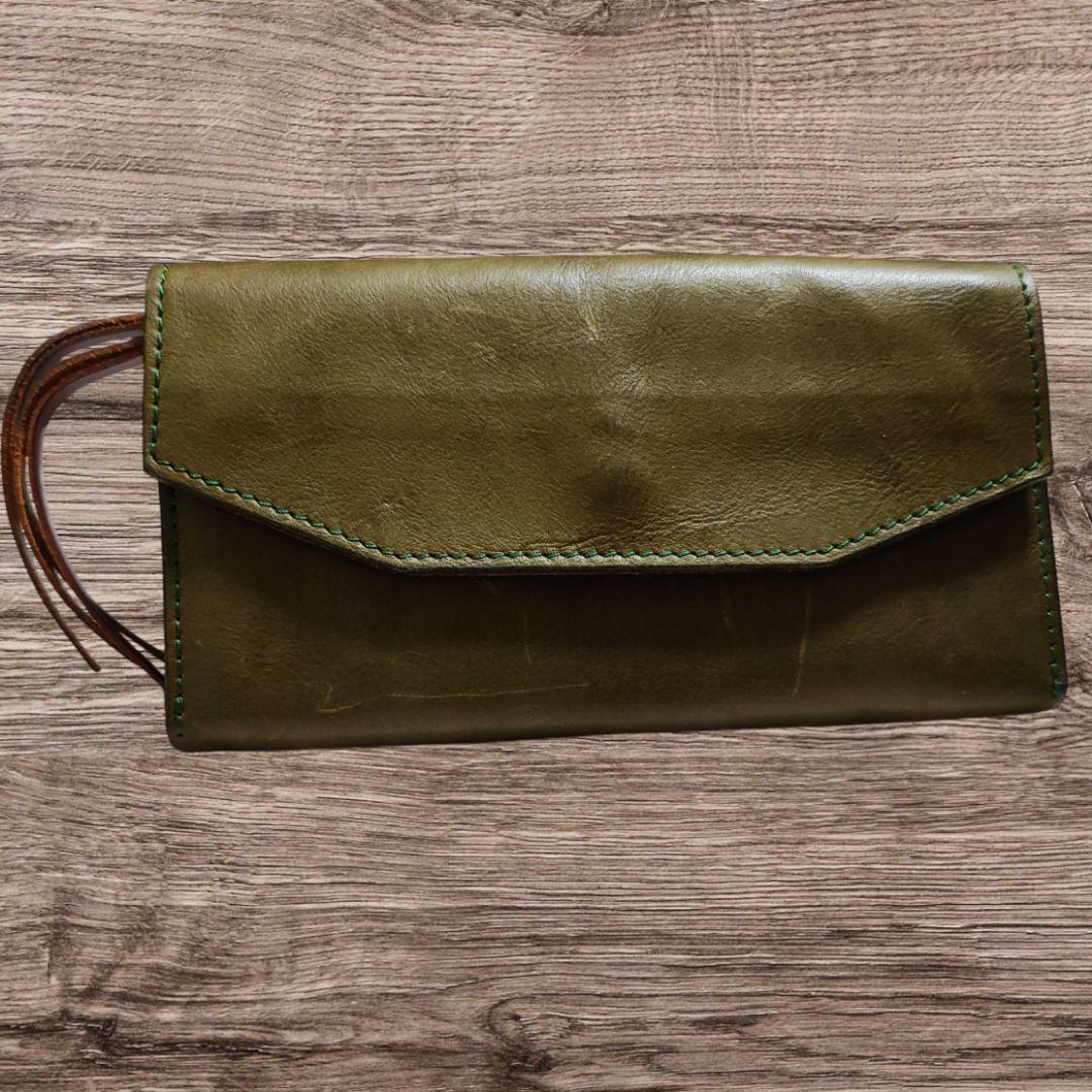 ANNAK(アナック) 栃木レザー ギャルソンロングウォレット　グリーン本革