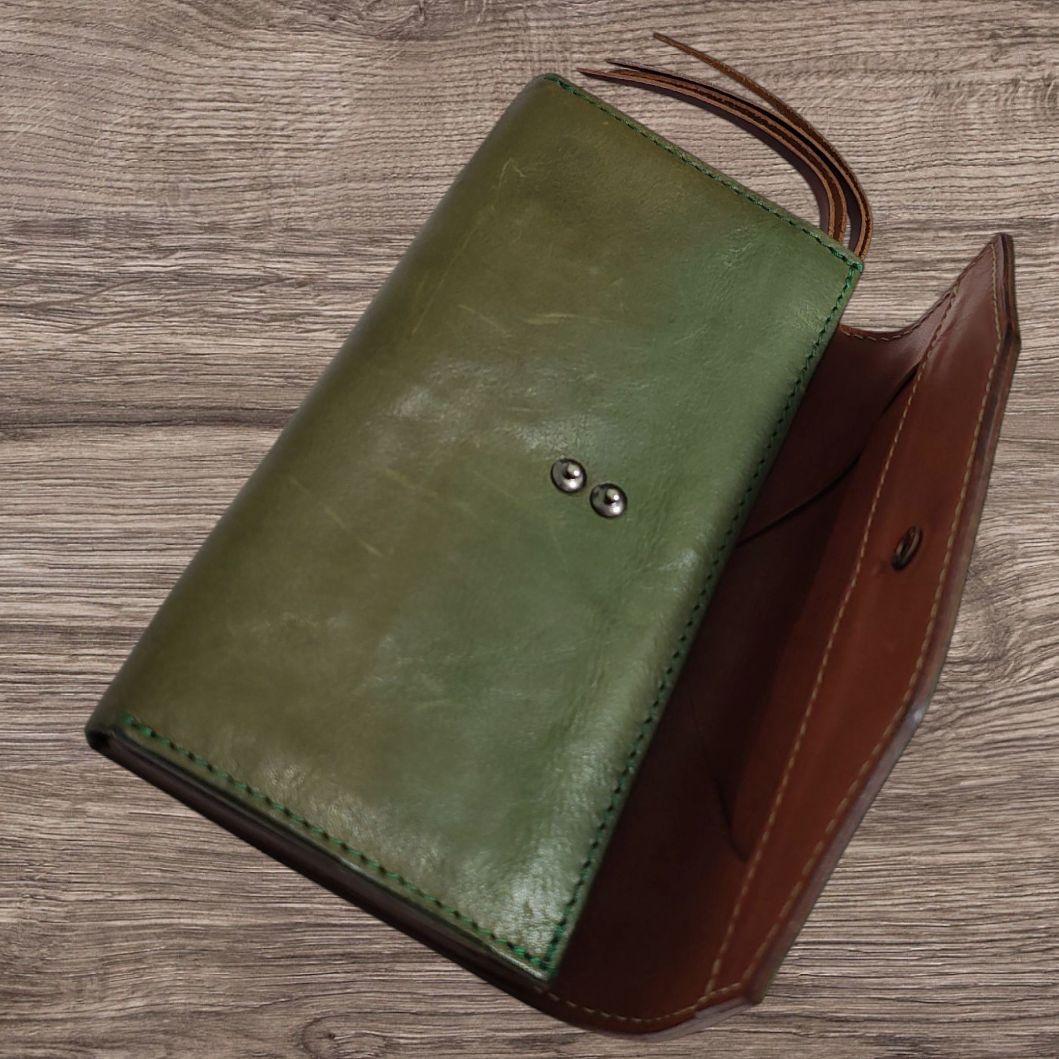 ANNAK(アナック) 栃木レザー ギャルソンロングウォレット　グリーン本革