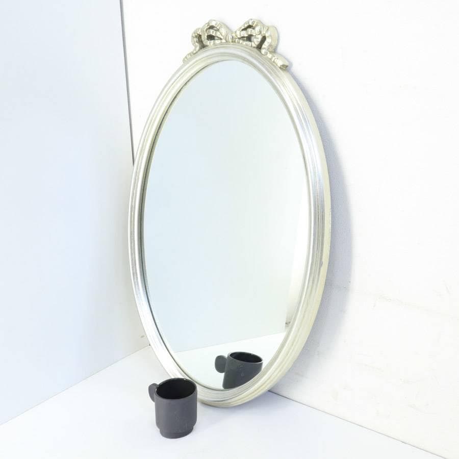 値下げ英国製 ローラアシュレイ ウォールミラー 壁掛け鏡 シルバー色 リボン装飾