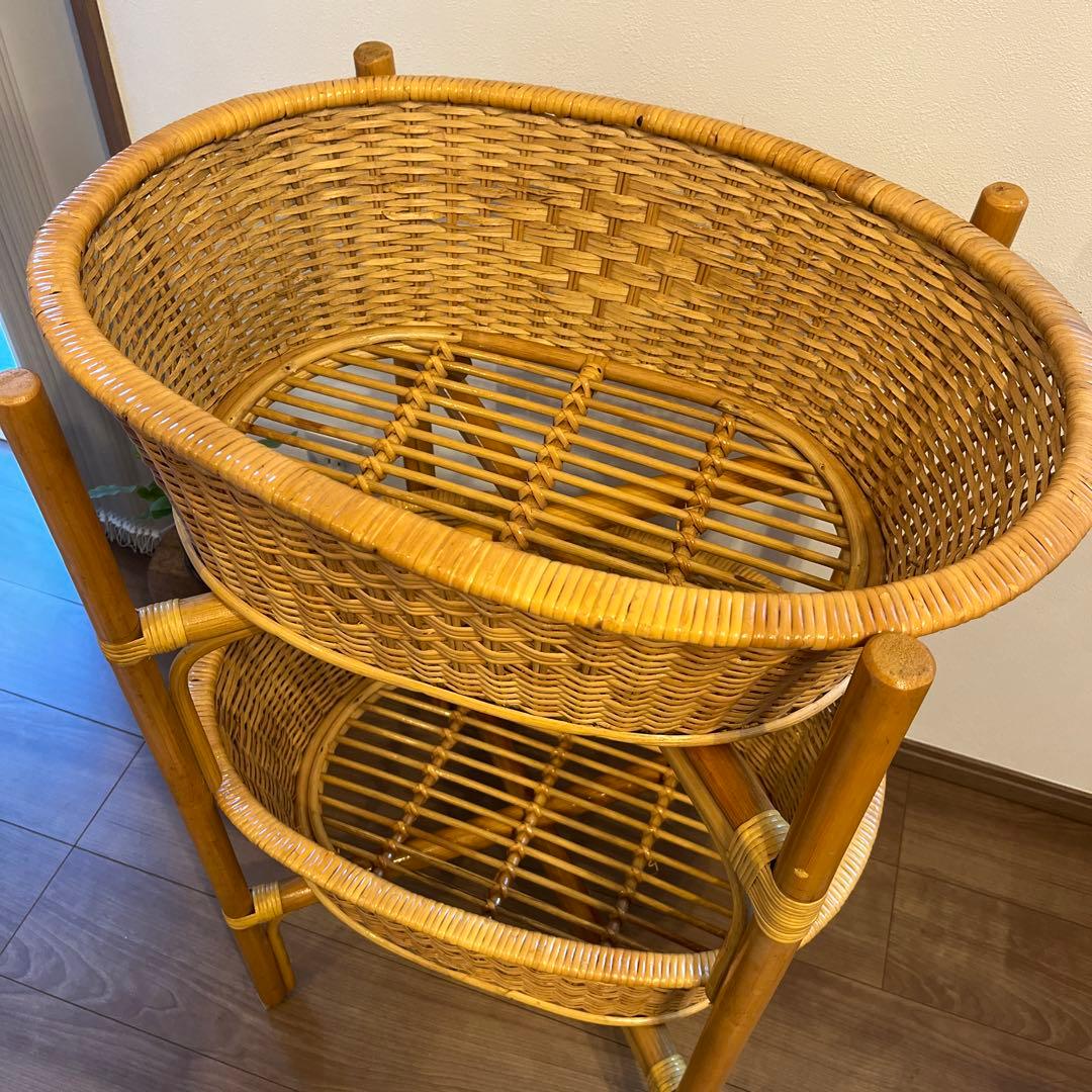 籐籠✳︎ランドリーバスケット2段✳︎レトロ✳︎取り外し可能