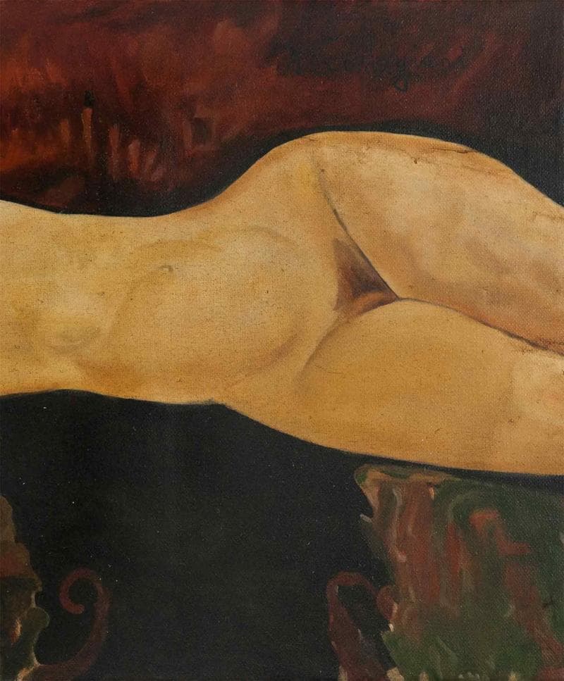 モディリアーニ　油彩　肉筆　『横たわる裸婦』サイン　鑑定書　M8　額無　b880