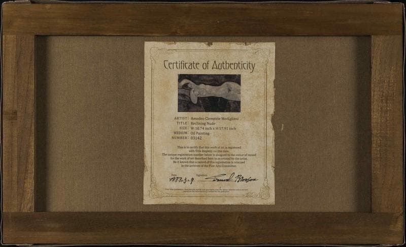 モディリアーニ　油彩　肉筆　『横たわる裸婦』サイン　鑑定書　M8　額無　b880