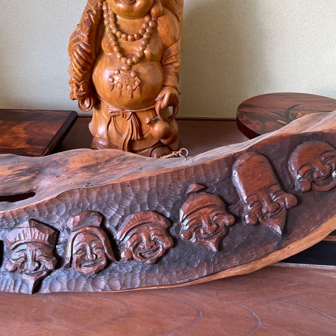 七福神 木製彫刻 約130cm 一枚板　彫刻　骨董品　アンティーク　神様　縁起物