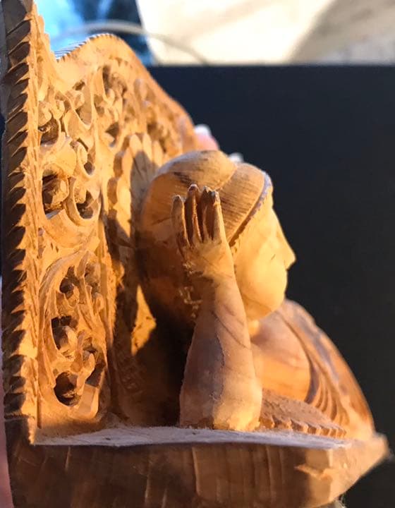 香道　寝釈迦像　仏像アンティークW24cm細密手彫刻木製　飾り　茶道具　作家物