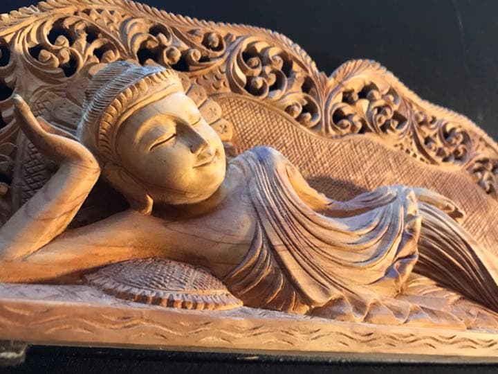 香道　寝釈迦像　仏像アンティークW24cm細密手彫刻木製　飾り　茶道具　作家物