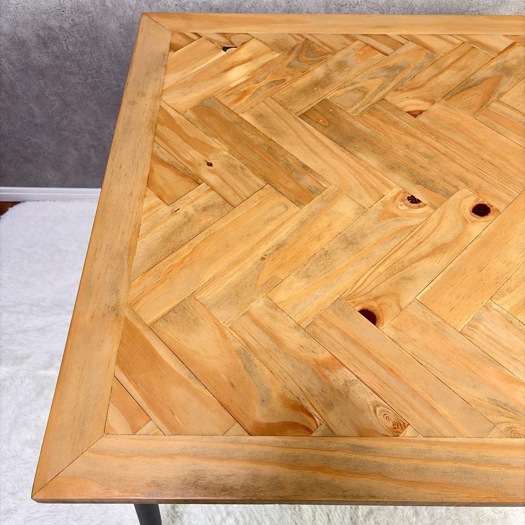 ヘリンボーン ダイニングテーブル 幅80cm 2人用 アイアン脚 木製 カフェ風