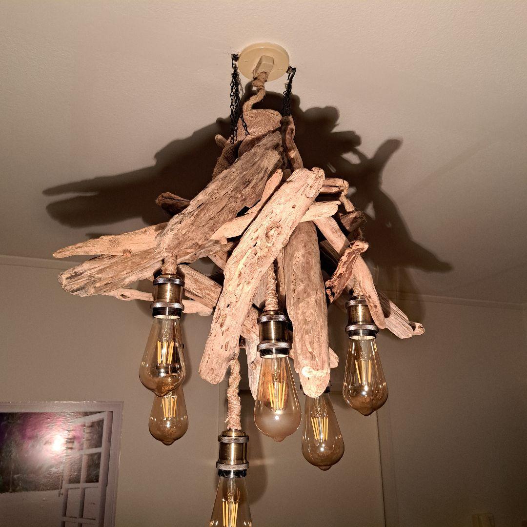 流木インテリア　ペンダントライト　エジソン6灯付　ヴィンテージソケット