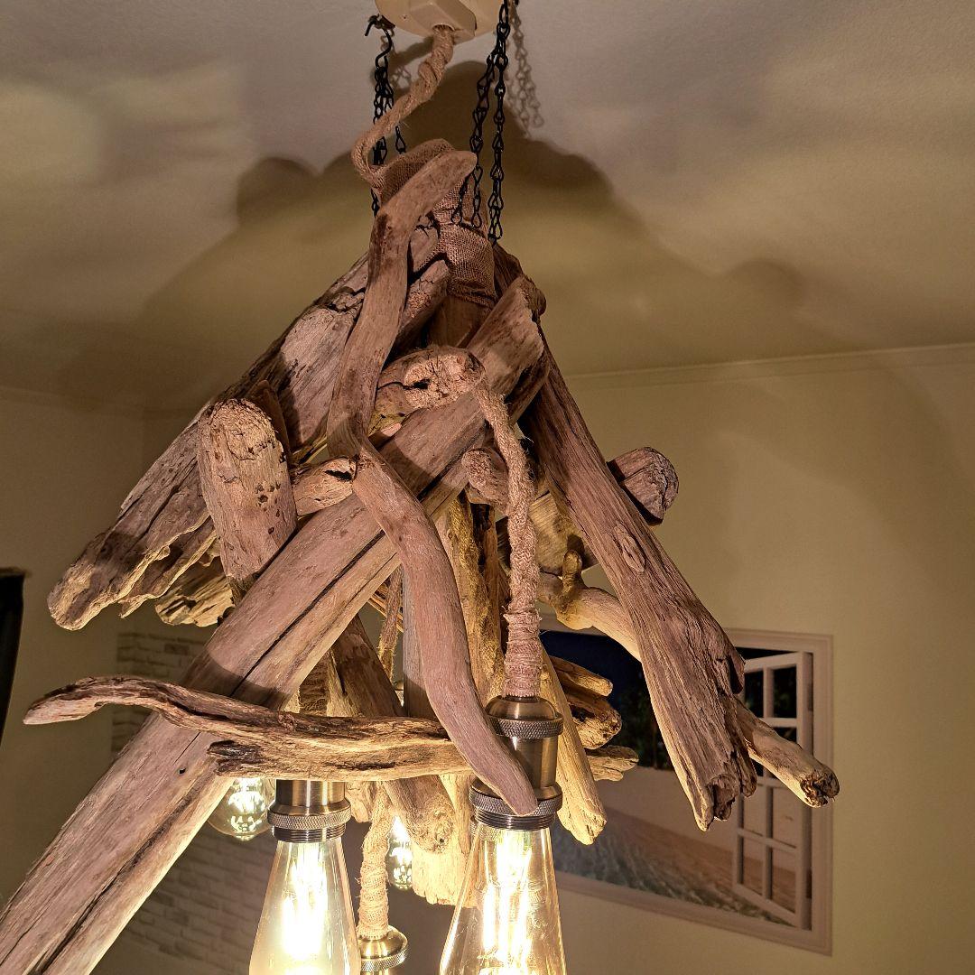 流木インテリア　ペンダントライト　エジソン6灯付　ヴィンテージソケット