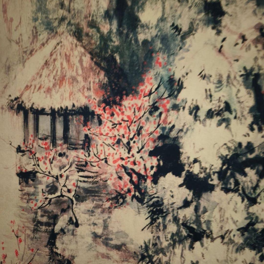 山水画 掛軸】関山月風 小橋人家 絹本 中堂 168×65 証明書付 仿古美術