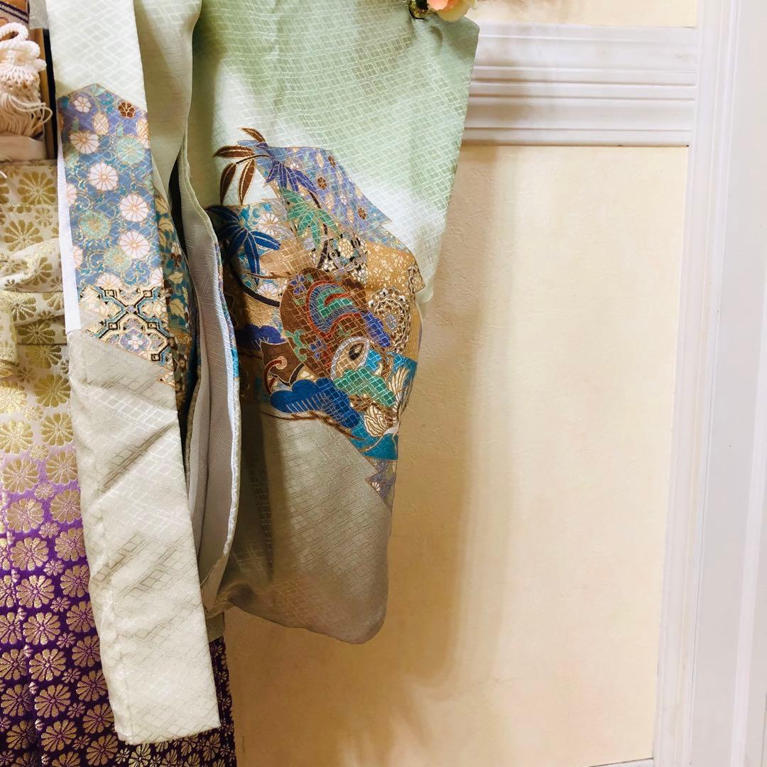 七五三着物五歳‼️完全フルセット‼️グリーン系1番人気柄兜⭐︎金蘭袴豪華際立つ秀品