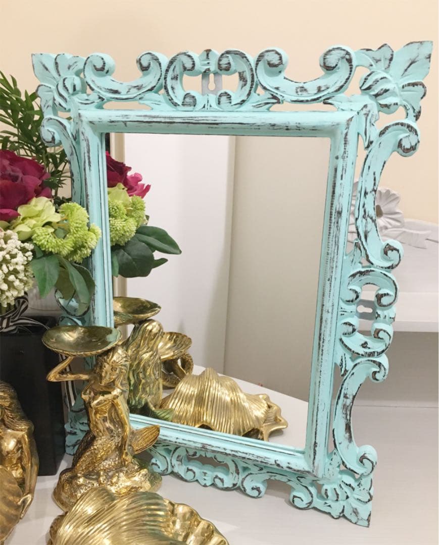 壁掛けミラー☆パステル水色