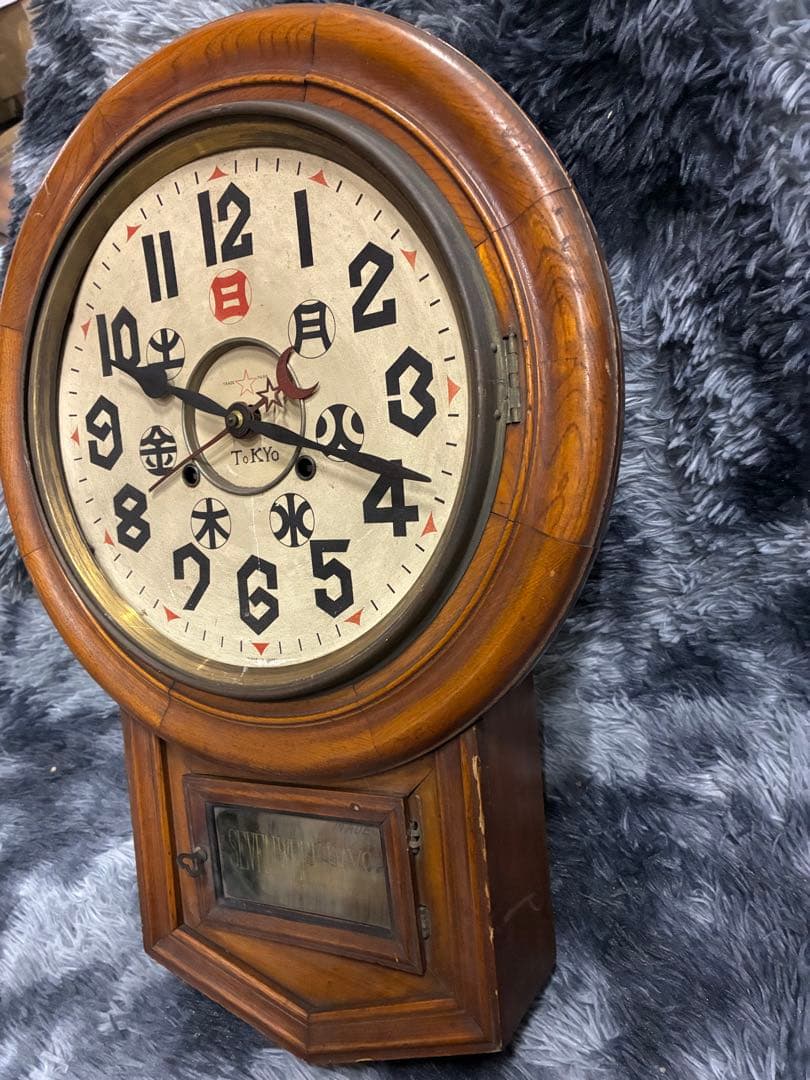 赤星時計 カレンダー機能付き 総欅造り 頭丸ゼンマイ 振り子時計 アンティーク