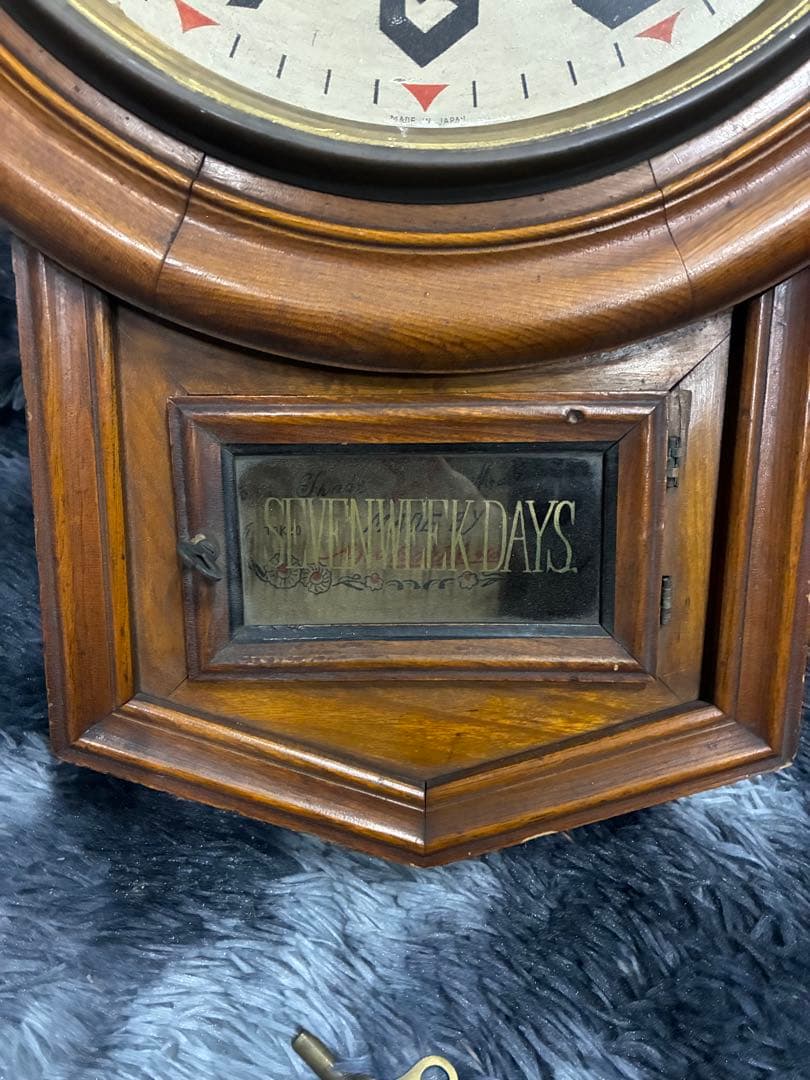 赤星時計 カレンダー機能付き 総欅造り 頭丸ゼンマイ 振り子時計 アンティーク