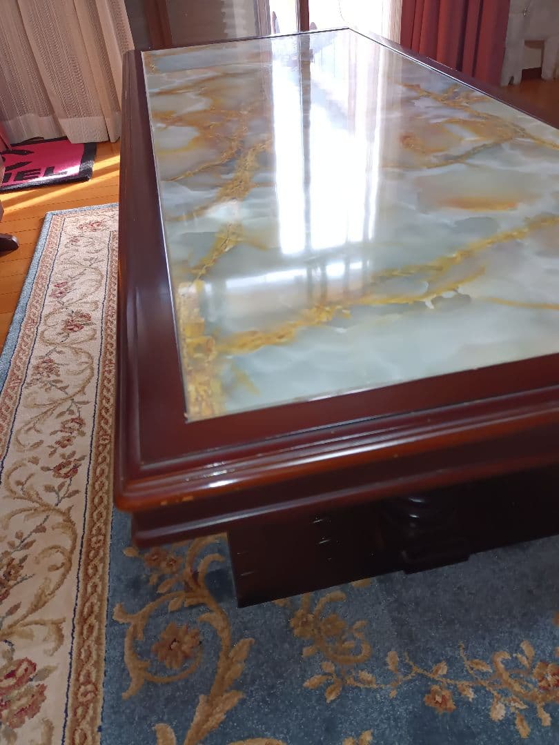 昭和レトロセンターテーブル 大理石柄木製