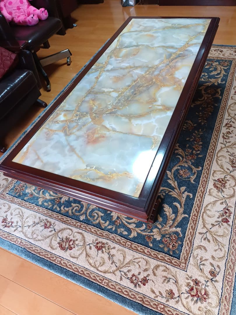 昭和レトロセンターテーブル 大理石柄木製