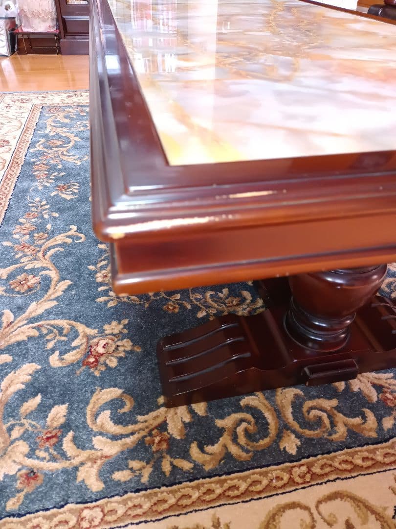 昭和レトロセンターテーブル 大理石柄木製