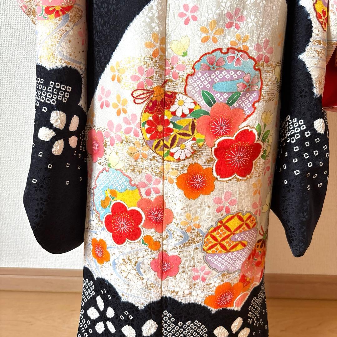 七五三　正絹　着物セット　７歳　部分絞り